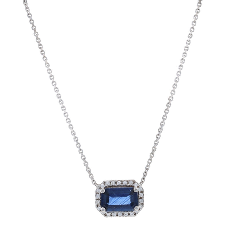 Oval Blue Sapphire and 1/15 CT. T.W. Diamond Frame Pendant in 10K White Gold  | Zales